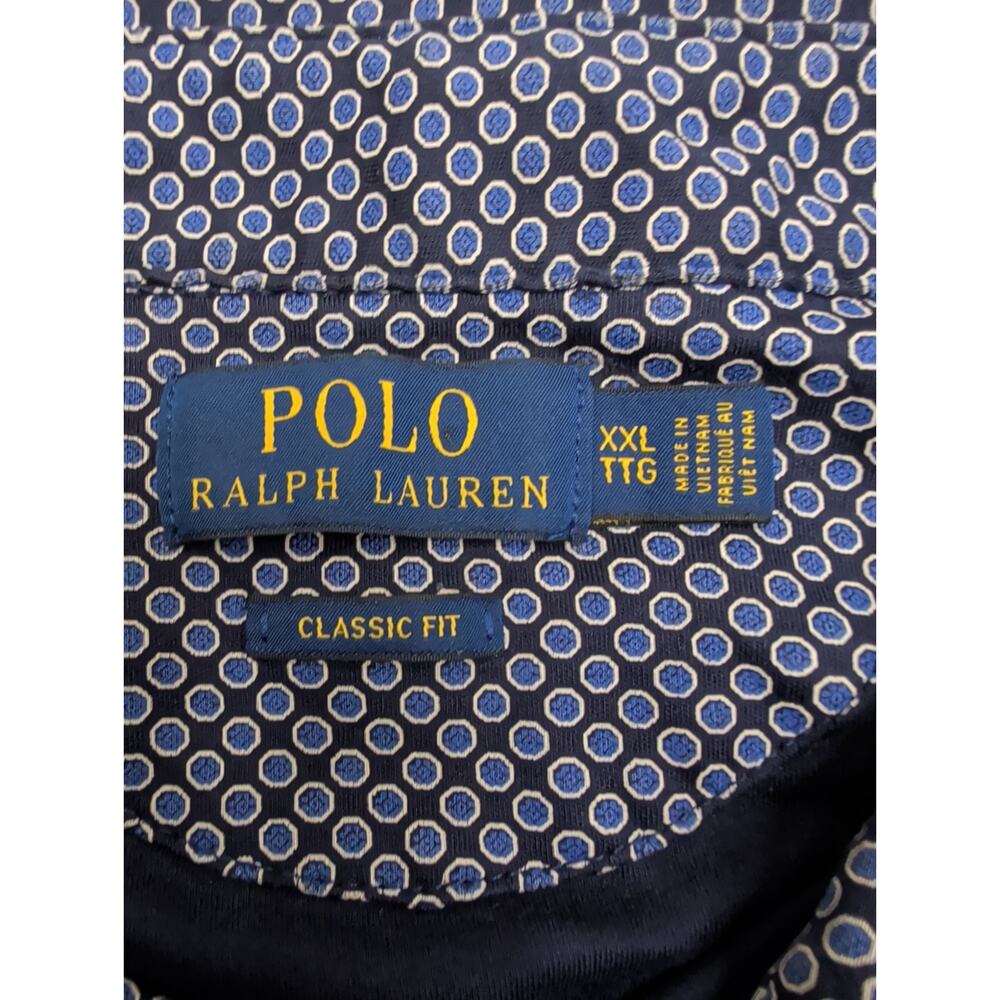 Polo Ralph Lauren Polo Shirt Mens XXL Navy Blue Geometric Dots Pony Long Sleeve - Picture 3 of 9